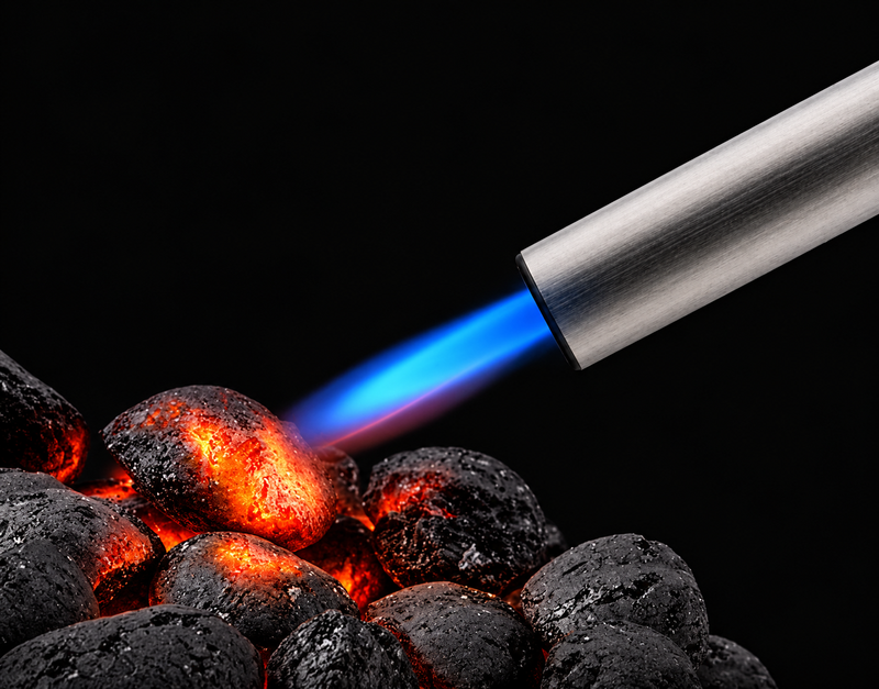Bison Airlighter directing airflow at glowing charcoal