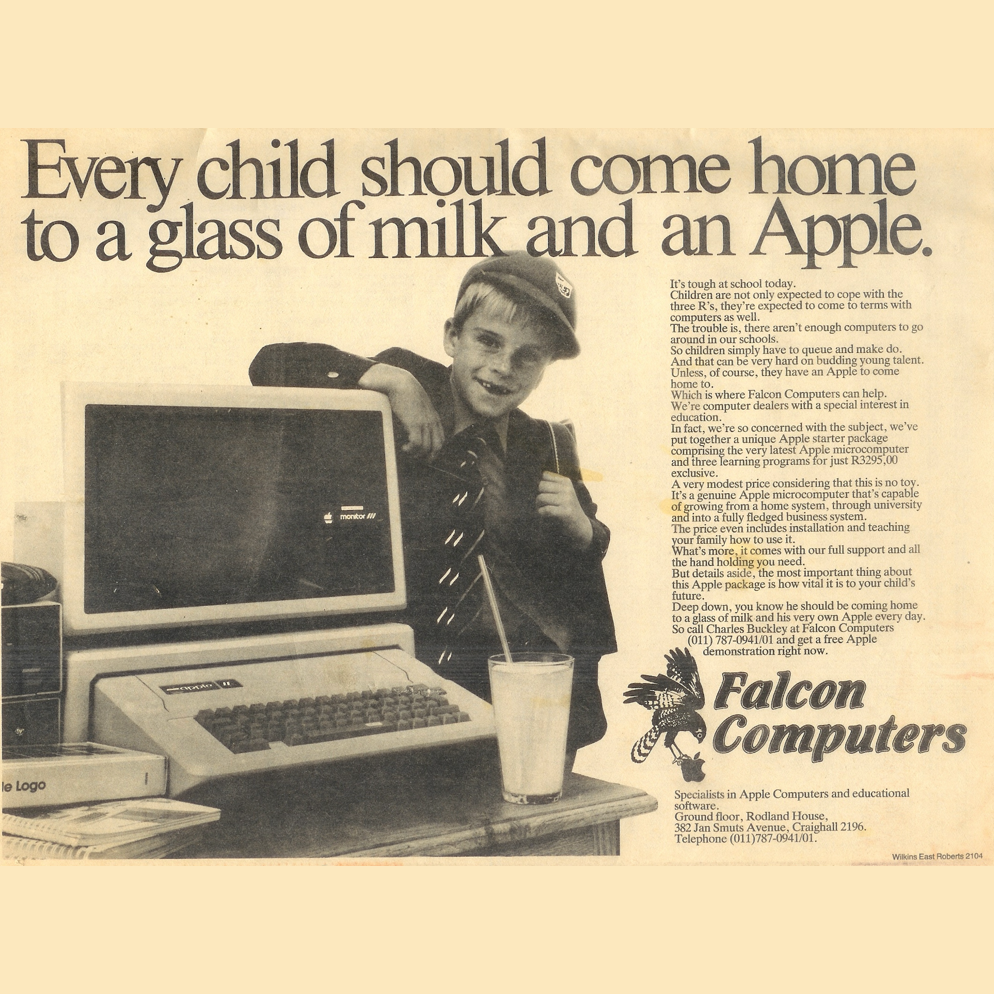 Vintage advertisement featuring StJohn as a young computer enthusiast
