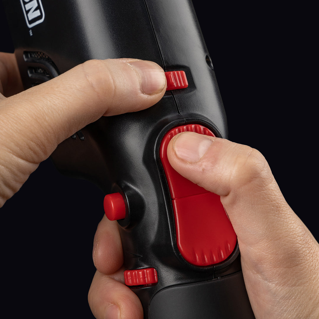 Image showing the Airlighter 420's child-safety operation requiring two hands.