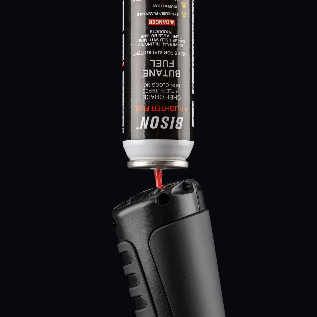 Image showing the Airlighters being re-fueled with the can facing upside down.