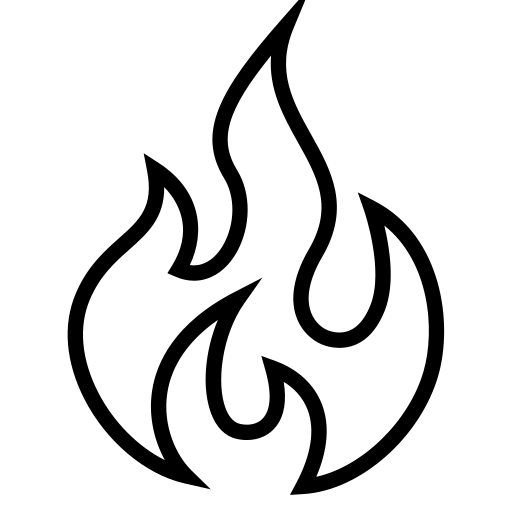 Black flame icon on a white background