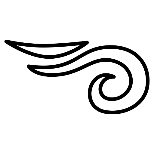 Black wing-like symbol on a white background