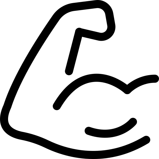 Black outline of a flexed bicep on a white background