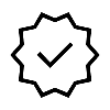 Black check mark within a circular border on a white background